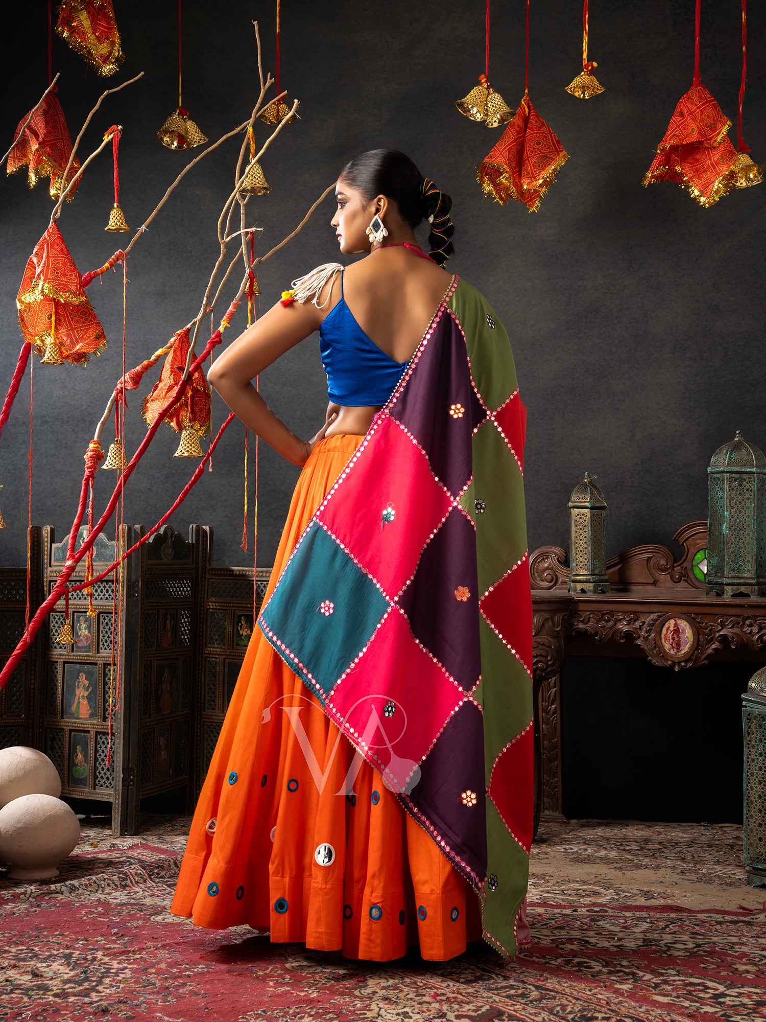 Orange & Blue Chaniya Choli