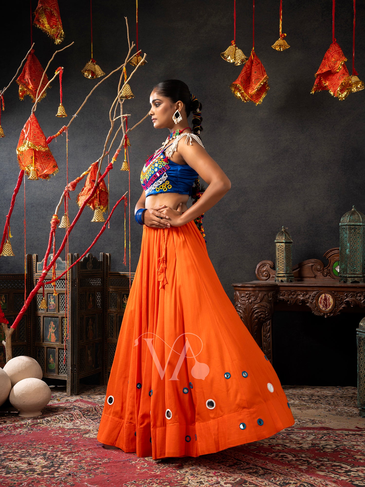 Orange & Blue Chaniya Choli
