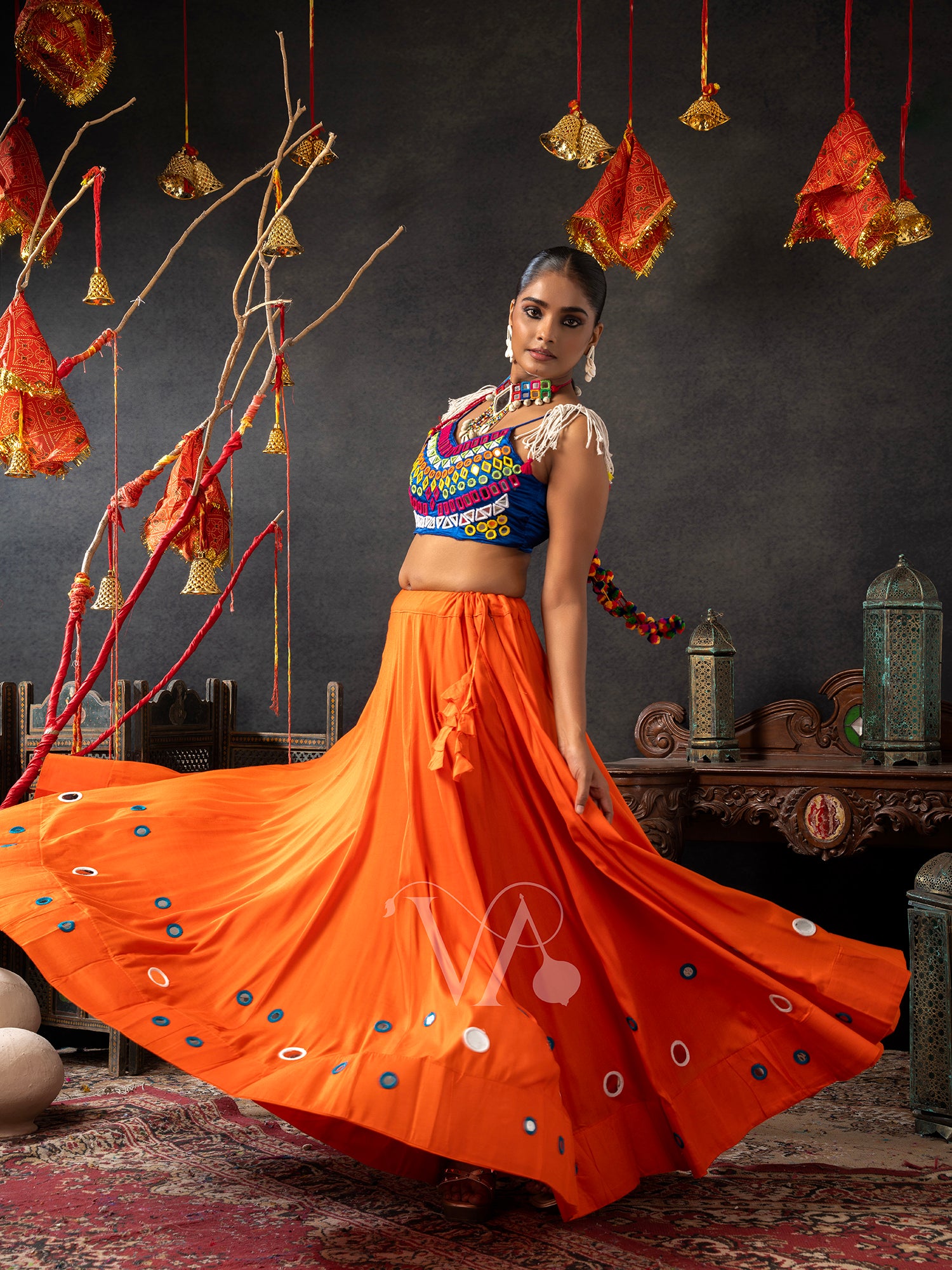 Orange & Blue Chaniya Choli