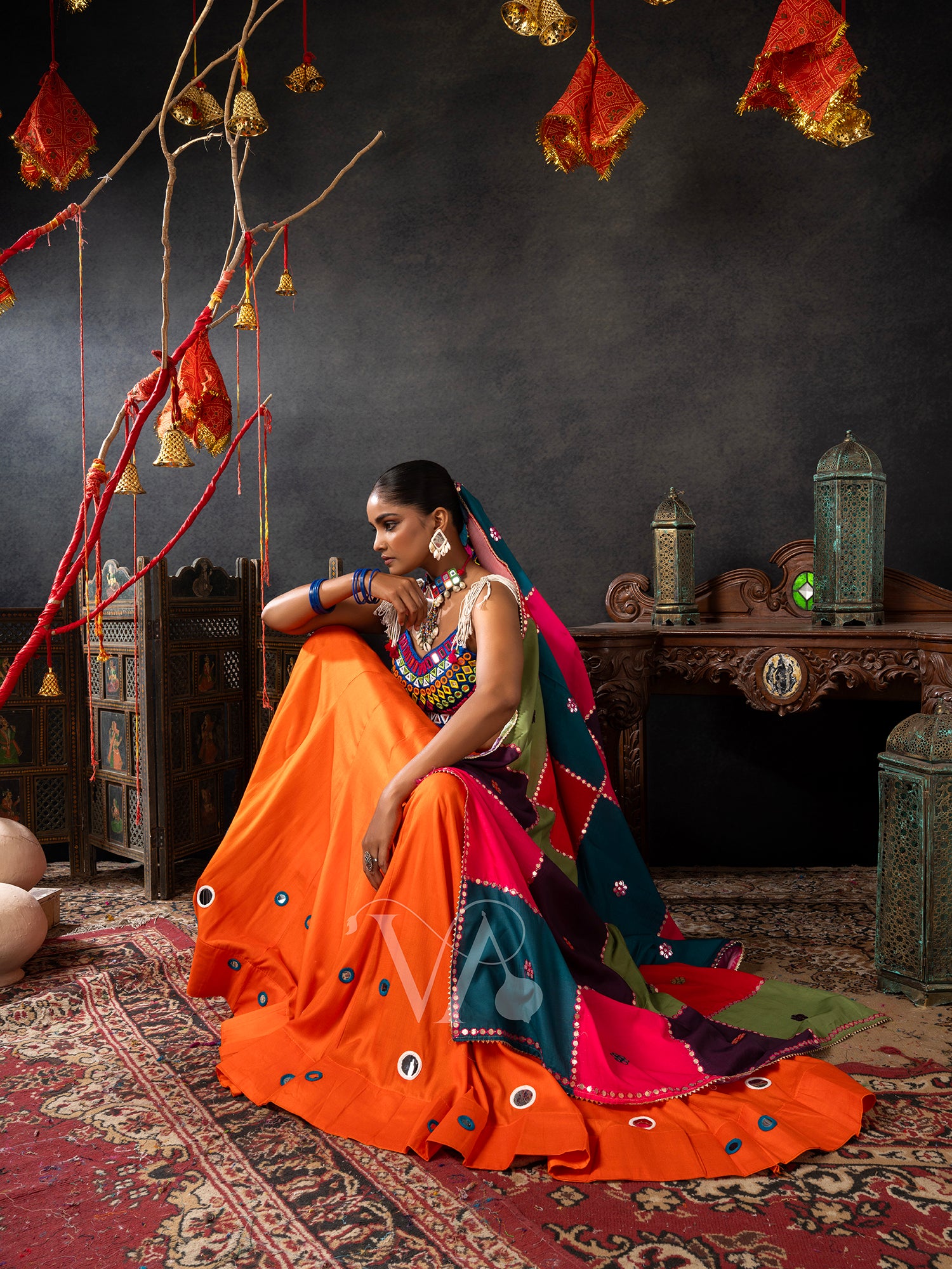 Orange & Blue Chaniya Choli