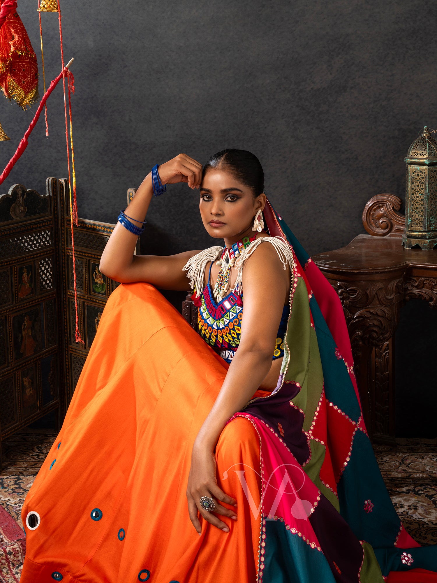 Orange & Blue Chaniya Choli
