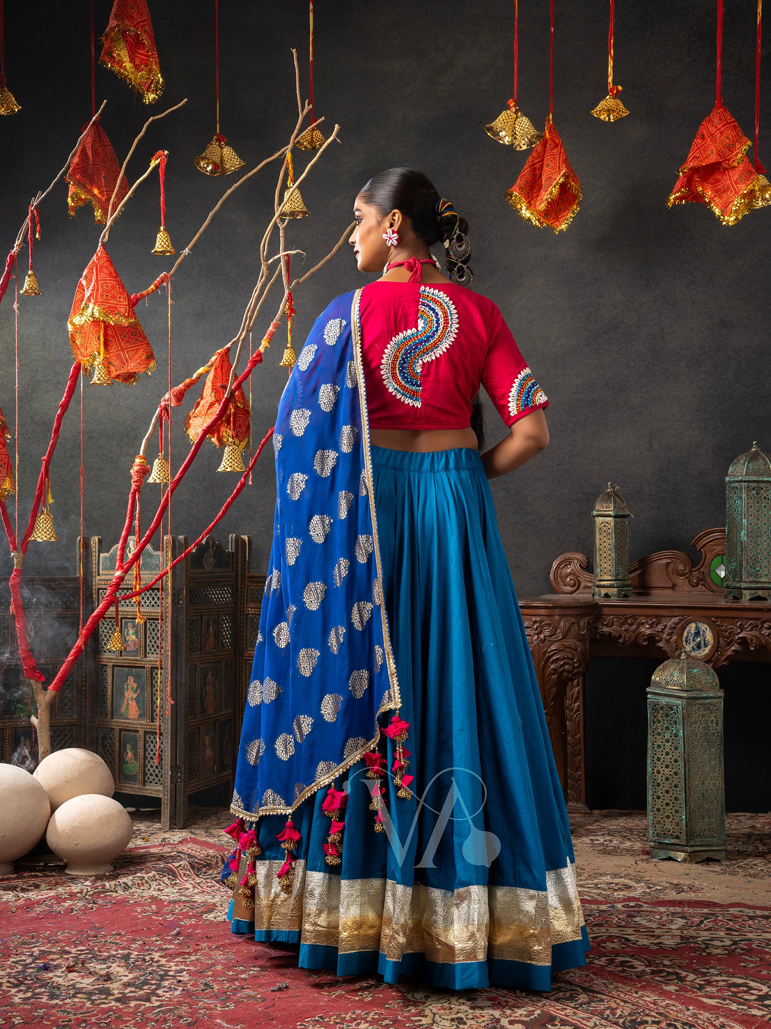 Blue Red Chaniya Choli