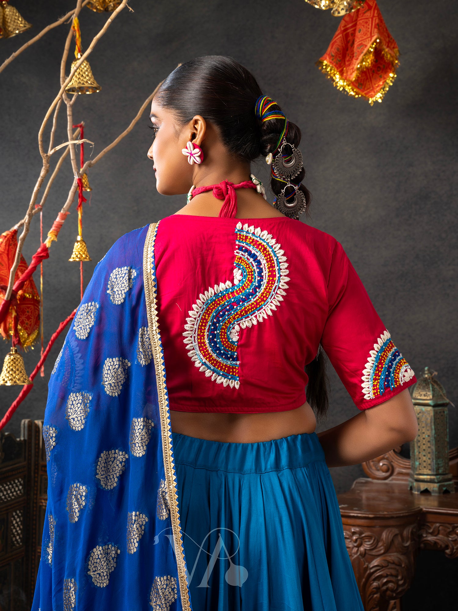 Blue Red Chaniya Choli