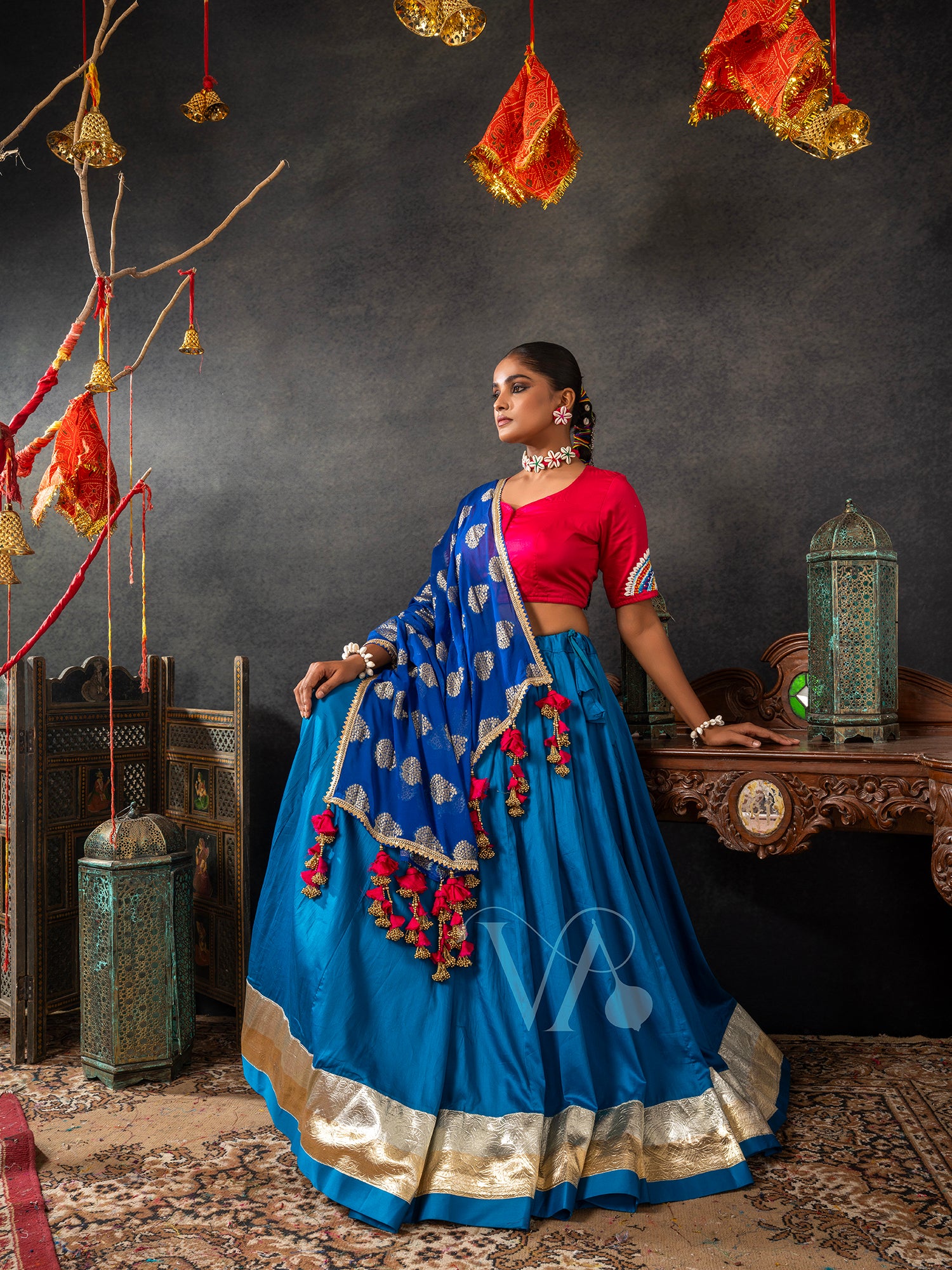 Blue Red Chaniya Choli