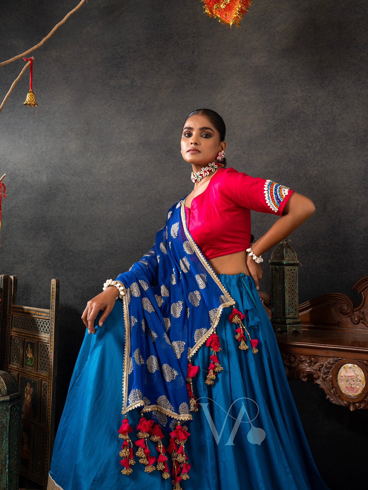 Red & Blue Chaniya Choli