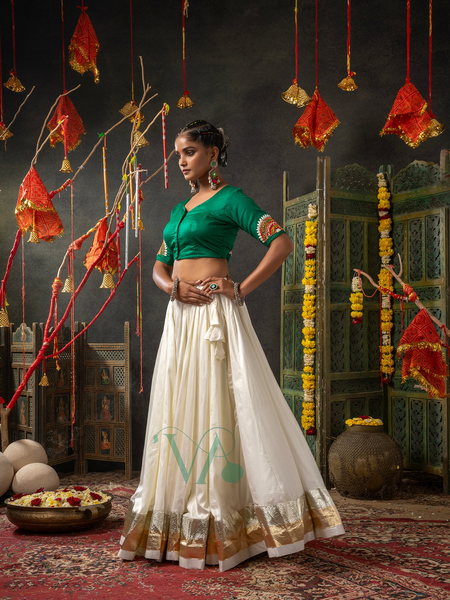 Green & White Chaniya Choli