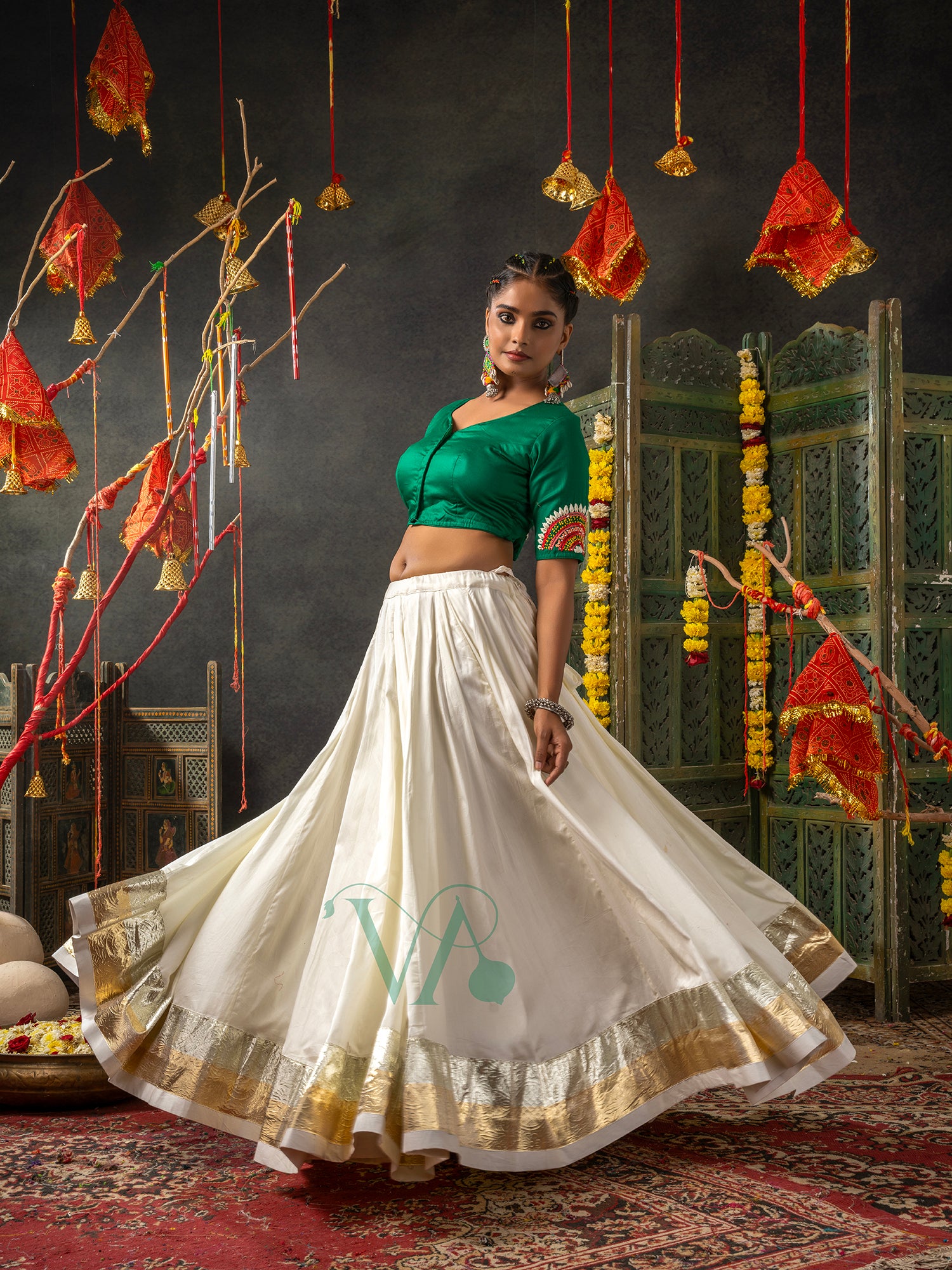 Green & White Chaniya Choli