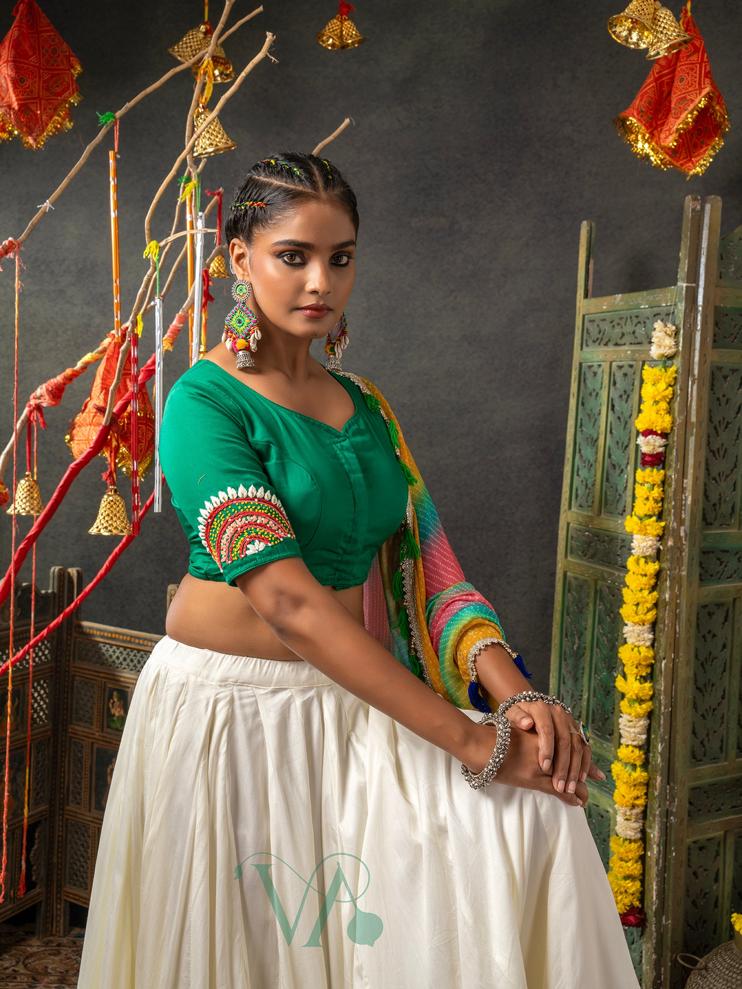 Green & White Chaniya Choli