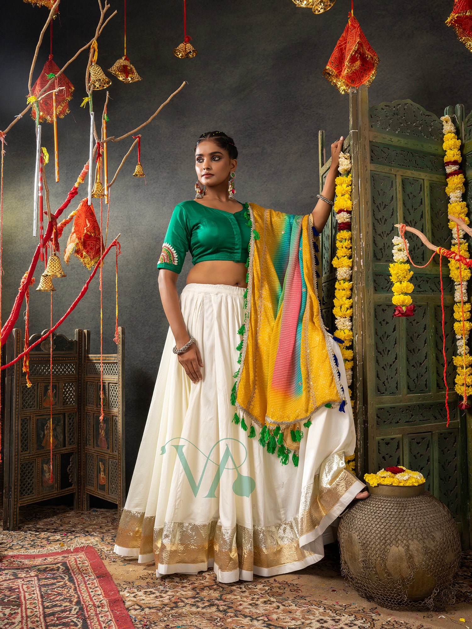 Green & White Chaniya Choli