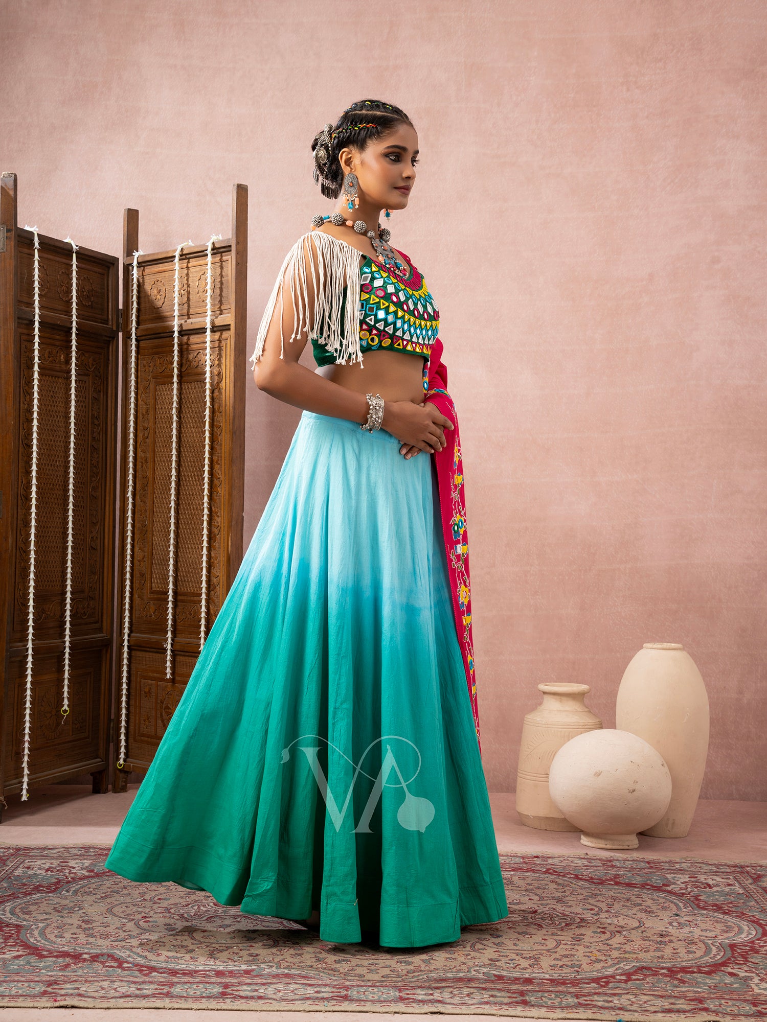 Sky & Green Chaniya Choli