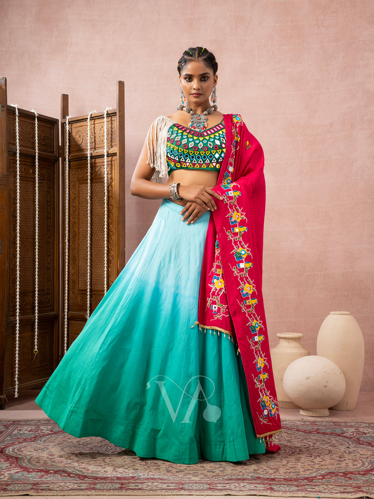 Sky & Green Chaniya Choli