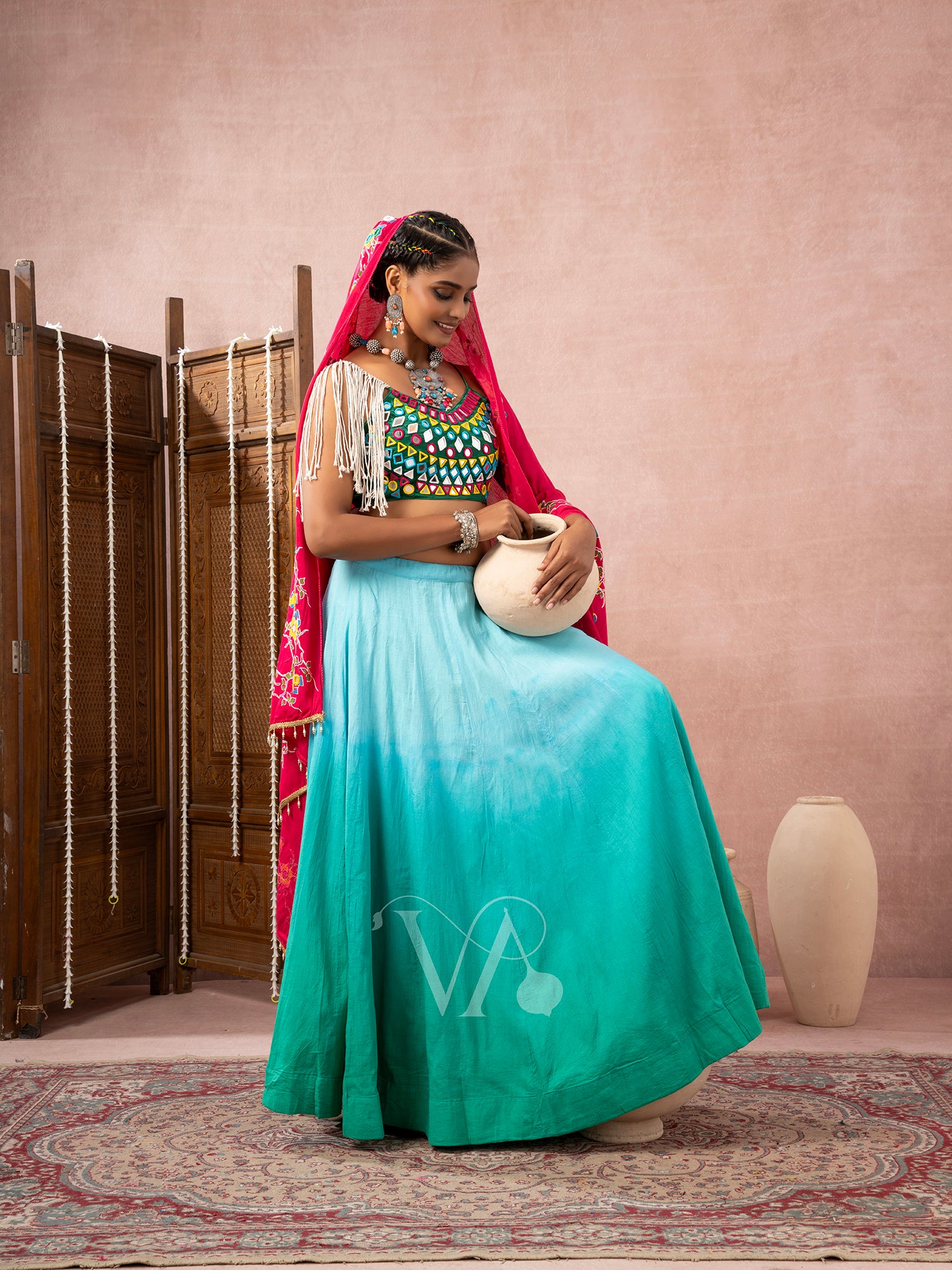 Sky & Green Chaniya Choli