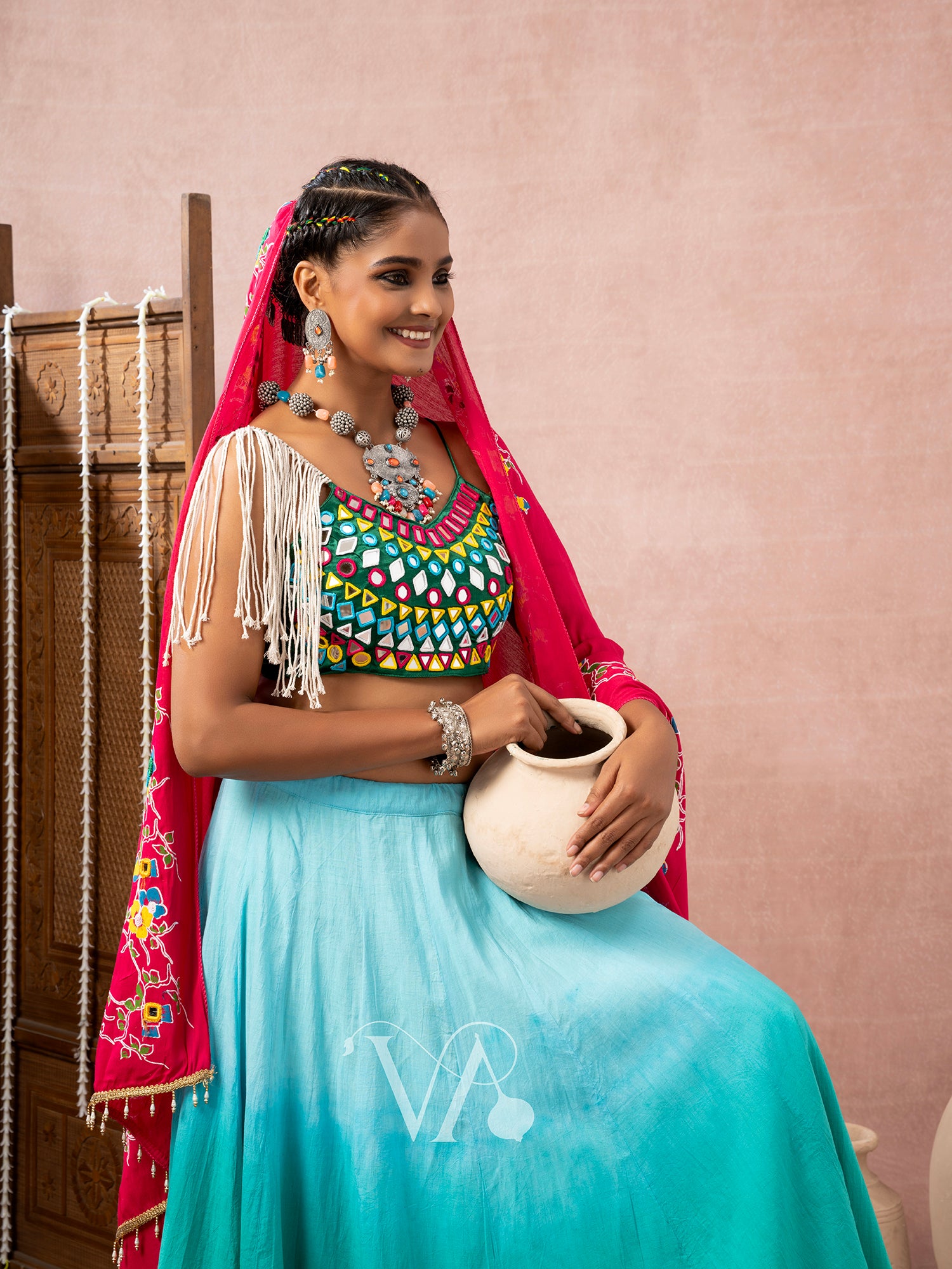 Sky & Green Chaniya Choli